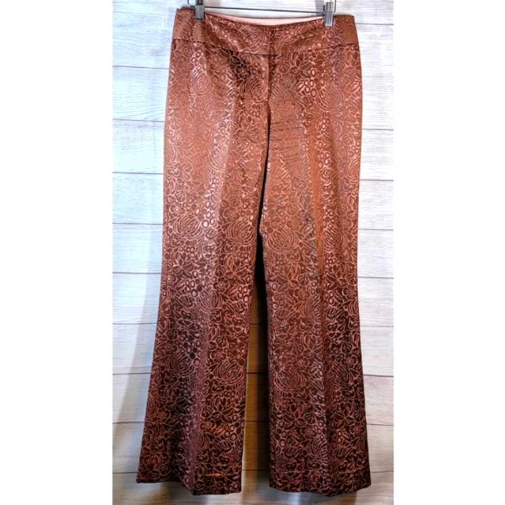Meritage Womens Flare Leg Pants Textured Floral Dusty Pink Size 8 Retro Holiday